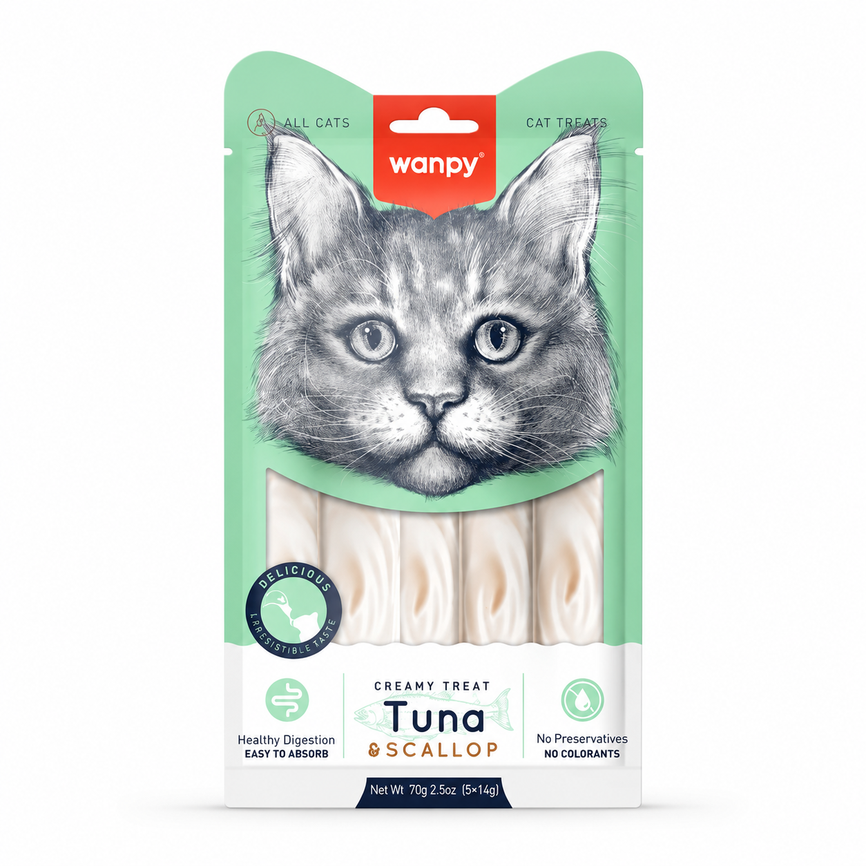 Wanpy Creamy Cat Treat Tuna & Scallop 70gm (5×14gm)