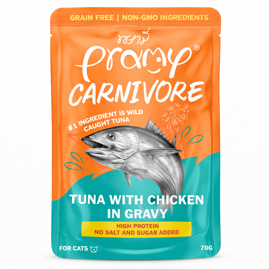 Pramy Carnivore Pouch Tuna with Chicken in Gravy for All Cats 70gm